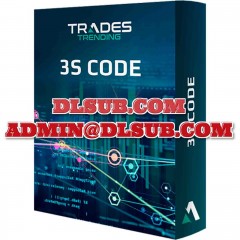 3D package mockup of Trades Trending – 3S CODE e-learning materials with trading indicator graphics