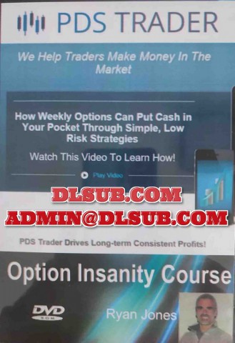 Course platform screenshot showing PDS Trader Option Insanity online training program, options dashboard